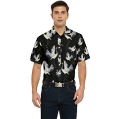 Crane Pattern Men s Short Sleeve Pocket Shirt 