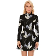 Crane Pattern Long Sleeve Velour Longline Dress by Salman4z