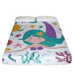 Set-cute-mermaid-seaweeds-marine-inhabitants Fitted Sheet (california King Size) by Salman4z