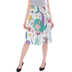 Set-cute-mermaid-seaweeds-marine-inhabitants Midi Beach Skirt by Salman4z