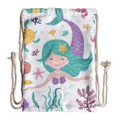 Set-cute-mermaid-seaweeds-marine-inhabitants Drawstring Bag (large) by Salman4z