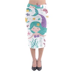 Set-cute-mermaid-seaweeds-marine-inhabitants Midi Pencil Skirt by Salman4z