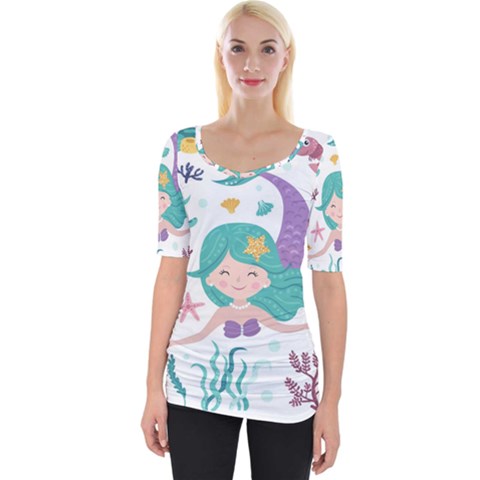 Set-cute-mermaid-seaweeds-marine-inhabitants Wide Neckline Tee by Salman4z