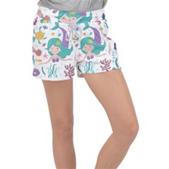 Set-cute-mermaid-seaweeds-marine-inhabitants Women s Velour Lounge Shorts by Salman4z