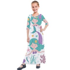 Set-cute-mermaid-seaweeds-marine-inhabitants Kids  Quarter Sleeve Maxi Dress by Salman4z