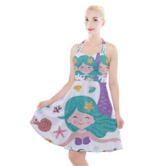 Set-cute-mermaid-seaweeds-marine-inhabitants Halter Party Swing Dress  by Salman4z