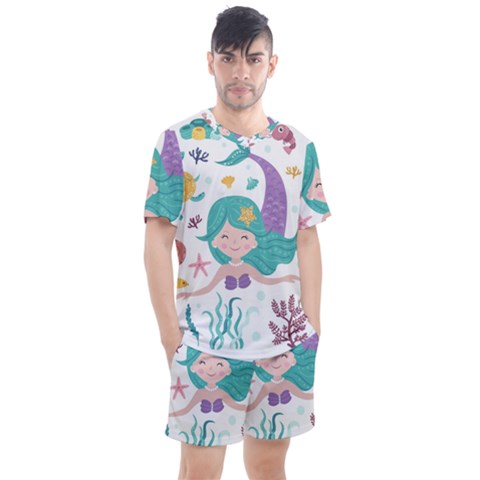 Set-cute-mermaid-seaweeds-marine-inhabitants Men s Mesh Tee And Shorts Set by Salman4z