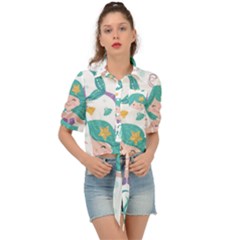 Set-cute-mermaid-seaweeds-marine-inhabitants Tie Front Shirt  by Salman4z