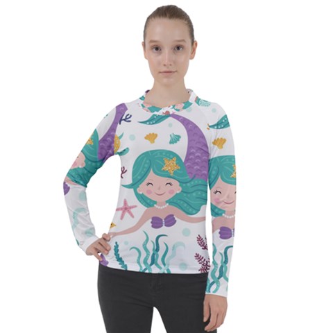 Set-cute-mermaid-seaweeds-marine-inhabitants Women s Pique Long Sleeve Tee by Salman4z