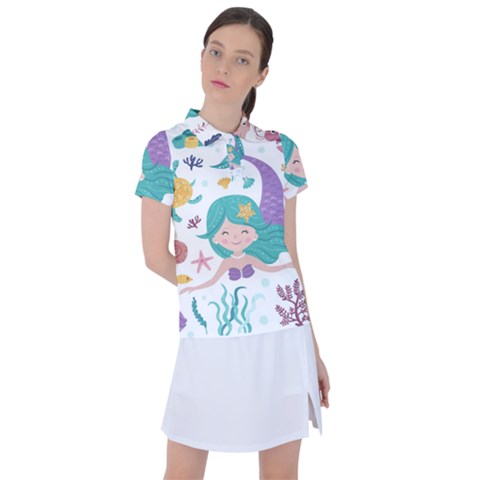 Set-cute-mermaid-seaweeds-marine-inhabitants Women s Polo Tee by Salman4z