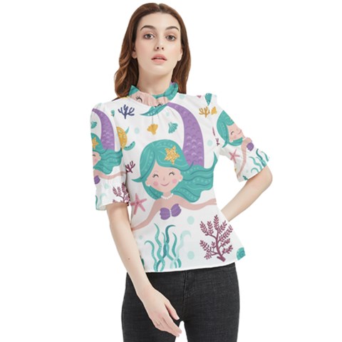 Set-cute-mermaid-seaweeds-marine-inhabitants Frill Neck Blouse by Salman4z