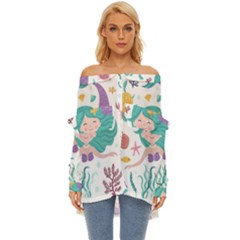 Set-cute-mermaid-seaweeds-marine-inhabitants Off Shoulder Chiffon Pocket Shirt by Salman4z