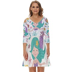 Set-cute-mermaid-seaweeds-marine-inhabitants Shoulder Cut Out Zip Up Dress by Salman4z