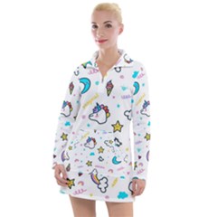 Unicorns-rainbows-seamless-pattern Women s Long Sleeve Casual Dress by Salman4z