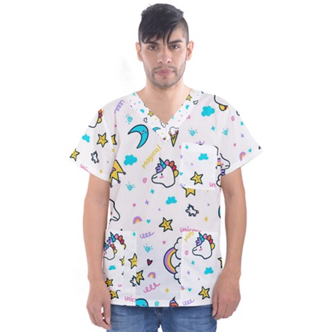 Unicorns-rainbows-seamless-pattern Men s V-neck Scrub Top by Salman4z