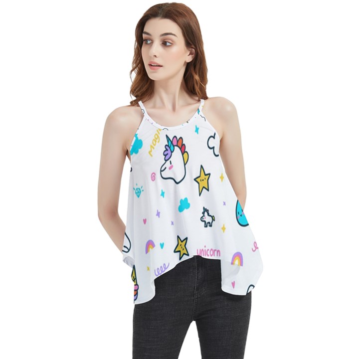 Unicorns-rainbows-seamless-pattern Flowy Camisole Tank Top