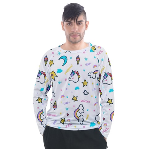 Unicorns-rainbows-seamless-pattern Men s Long Sleeve Raglan Tee by Salman4z