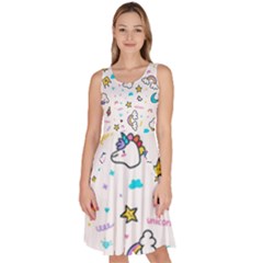 Unicorns-rainbows-seamless-pattern Knee Length Skater Dress With Pockets by Salman4z