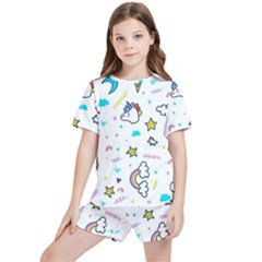 Unicorns-rainbows-seamless-pattern Kids  Tee And Sports Shorts Set by Salman4z