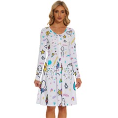 Unicorns-rainbows-seamless-pattern Long Sleeve Dress With Pocket by Salman4z