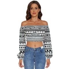 Boho-style-pattern Long Sleeve Crinkled Weave Crop Top by Salman4z