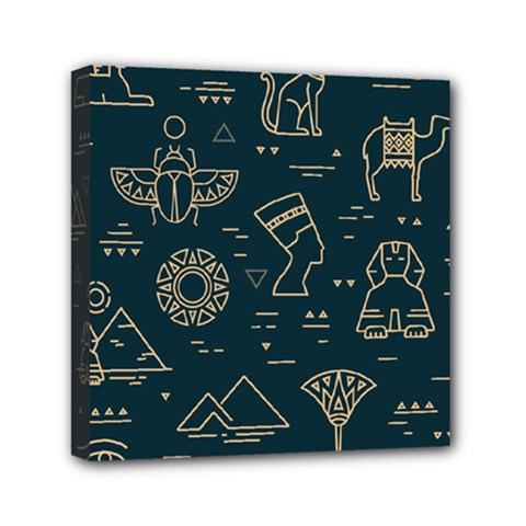 Dark-seamless-pattern-symbols-landmarks-signs-egypt -- Mini Canvas 6  X 6  (stretched) by Salman4z