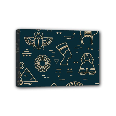 Dark-seamless-pattern-symbols-landmarks-signs-egypt -- Mini Canvas 6  X 4  (stretched) by Salman4z