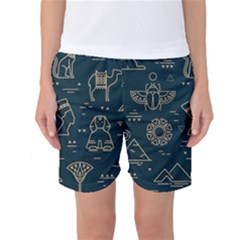 Dark-seamless-pattern-symbols-landmarks-signs-egypt -- Women s Basketball Shorts by Salman4z