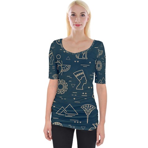 Dark-seamless-pattern-symbols-landmarks-signs-egypt -- Wide Neckline Tee by Salman4z