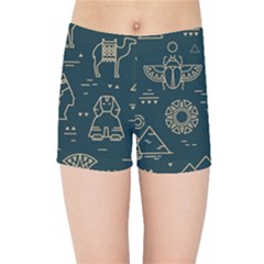 Dark-seamless-pattern-symbols-landmarks-signs-egypt -- Kids  Sports Shorts by Salman4z