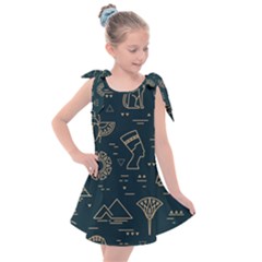 Dark-seamless-pattern-symbols-landmarks-signs-egypt -- Kids  Tie Up Tunic Dress by Salman4z