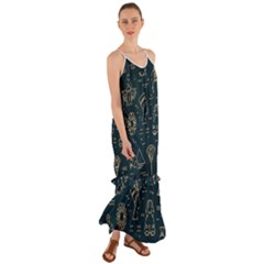 Dark-seamless-pattern-symbols-landmarks-signs-egypt -- Cami Maxi Ruffle Chiffon Dress by Salman4z