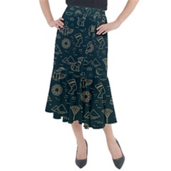 Dark-seamless-pattern-symbols-landmarks-signs-egypt -- Midi Mermaid Skirt by Salman4z