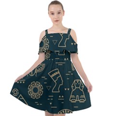 Dark-seamless-pattern-symbols-landmarks-signs-egypt -- Cut Out Shoulders Chiffon Dress by Salman4z