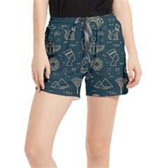 Dark-seamless-pattern-symbols-landmarks-signs-egypt -- Women s Runner Shorts by Salman4z