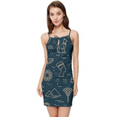 Dark-seamless-pattern-symbols-landmarks-signs-egypt -- Summer Tie Front Dress by Salman4z