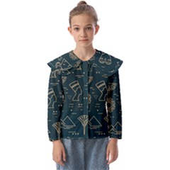 Dark-seamless-pattern-symbols-landmarks-signs-egypt -- Kids  Peter Pan Collar Blouse by Salman4z