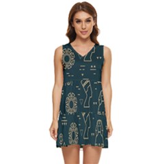 Dark-seamless-pattern-symbols-landmarks-signs-egypt -- Tiered Sleeveless Mini Dress by Salman4z