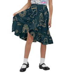 Dark-seamless-pattern-symbols-landmarks-signs-egypt -- Kids  Ruffle Flared Wrap Midi Skirt by Salman4z