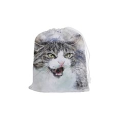 Cat Pet Art Abstract Watercolor Drawstring Pouch (medium)