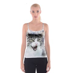 Cat Pet Art Abstract Watercolor Spaghetti Strap Top