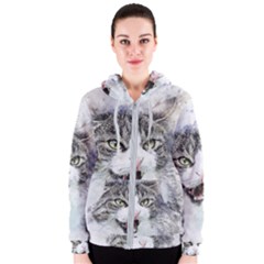 Cat Pet Art Abstract Watercolor Women s Zipper Hoodie