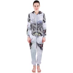 Cat Pet Art Abstract Watercolor Hooded Jumpsuit (ladies)