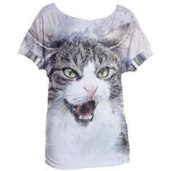 Cat Pet Art Abstract Watercolor Women s Oversized Tee