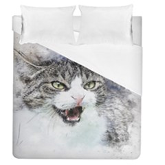 Cat Pet Art Abstract Watercolor Duvet Cover (queen Size) by Jancukart