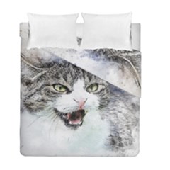 Cat Pet Art Abstract Watercolor Duvet Cover Double Side (full/ Double Size) by Jancukart