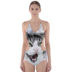 Cat Pet Art Abstract Watercolor Cut-out One Piece Swimsuit