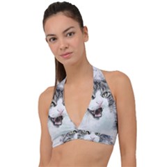 Cat Pet Art Abstract Watercolor Halter Plunge Bikini Top