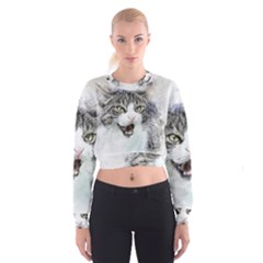 Cat Pet Art Abstract Watercolor Cropped Sweatshirt