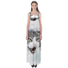 Cat Pet Art Abstract Watercolor Empire Waist Maxi Dress